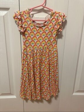 Little Sleepies Yellow Rainbow Print Ruffle Sleeve Dress